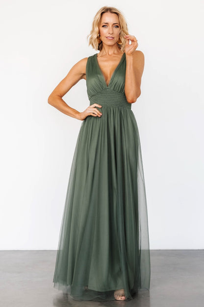 Kamila Tulle Maxi Dress | Dark Sage - Baltic Born