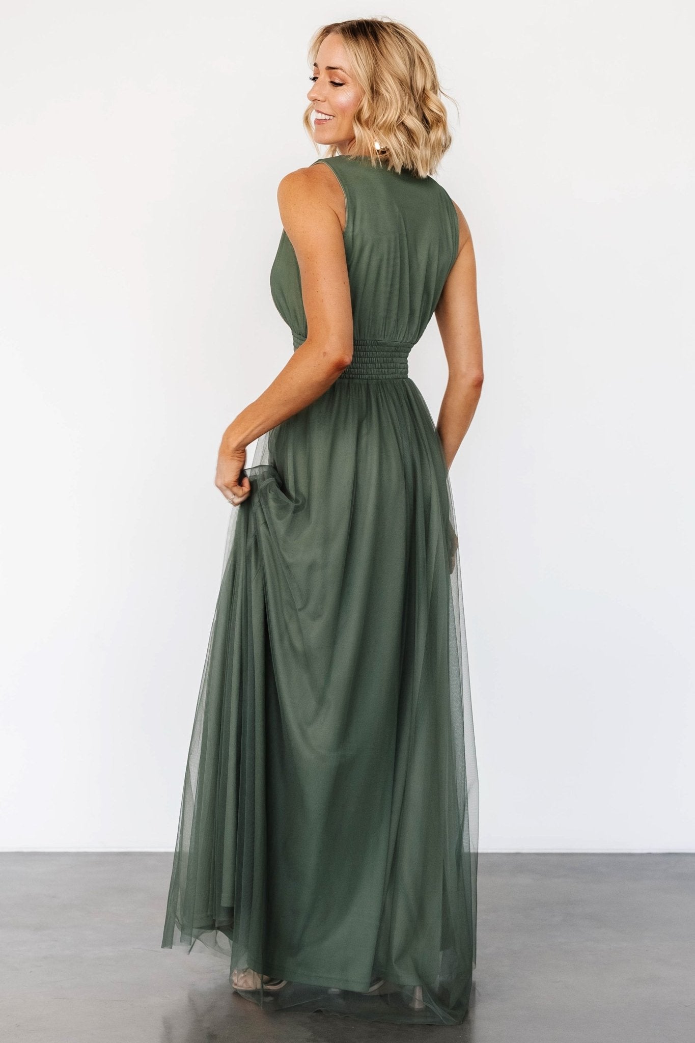 Kamila Tulle Maxi Dress | Dark Sage - Baltic Born