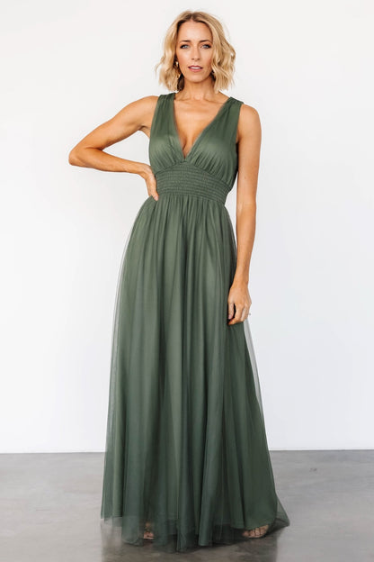 Kamila Tulle Maxi Dress | Dark Sage - Baltic Born