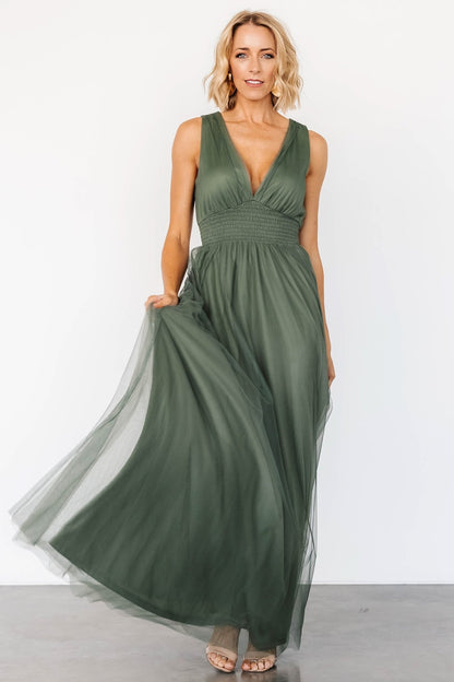 Kamila Tulle Maxi Dress | Dark Sage - Baltic Born