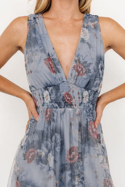 Kamila Tulle Maxi Dress | Dusty Blue Floral - Baltic Born