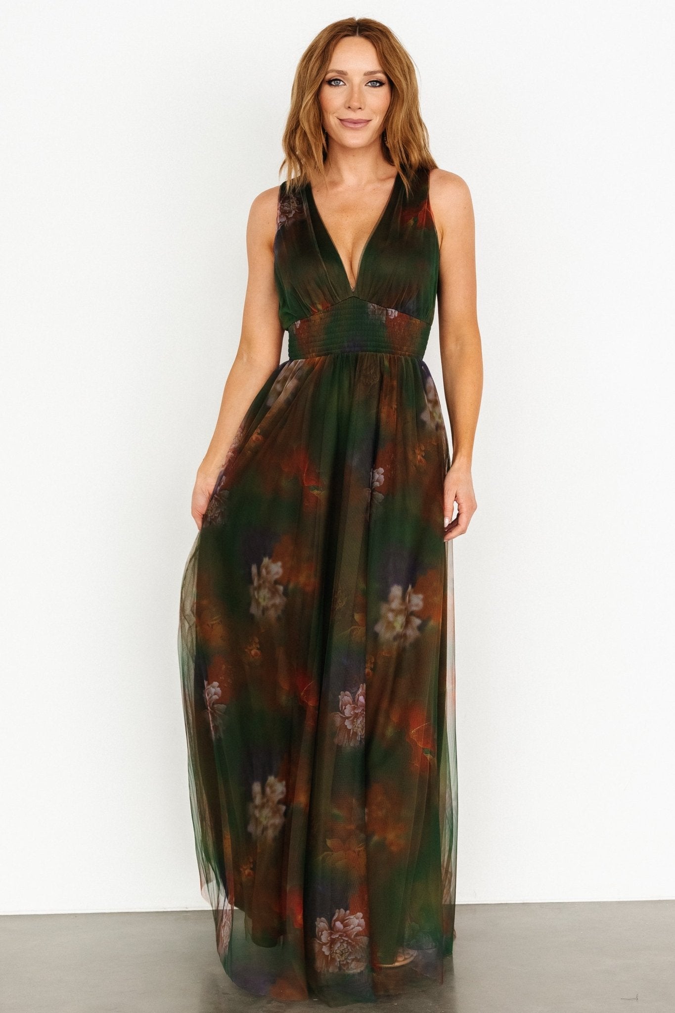 Kamila Tulle Maxi Dress | Olive Multi Floral - Baltic Born