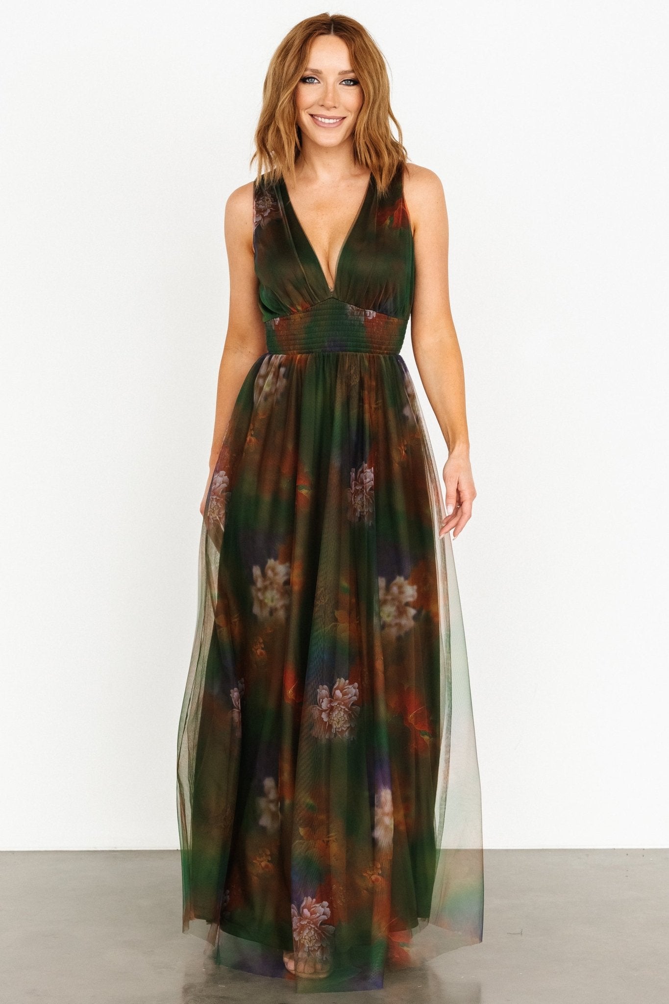 Kamila Tulle Maxi Dress | Olive Multi Floral - Baltic Born