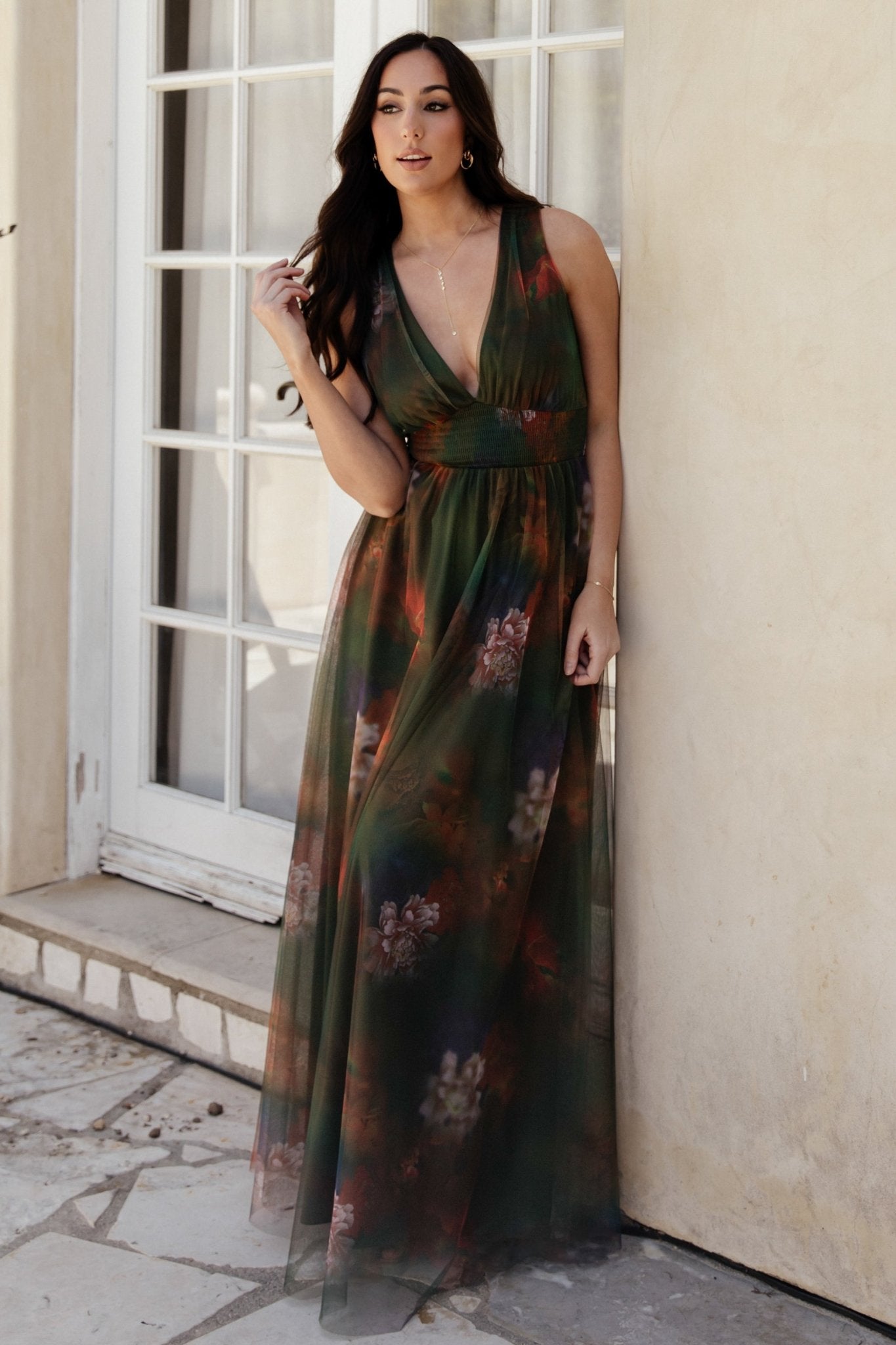 Kamila Tulle Maxi Dress | Olive Multi Floral - Baltic Born