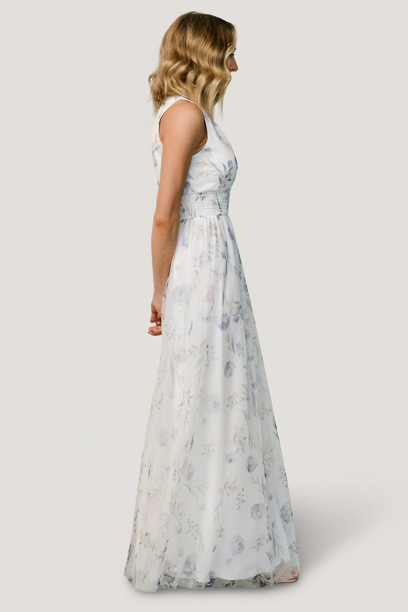 Kamila Tulle Maxi Dress | White Floral