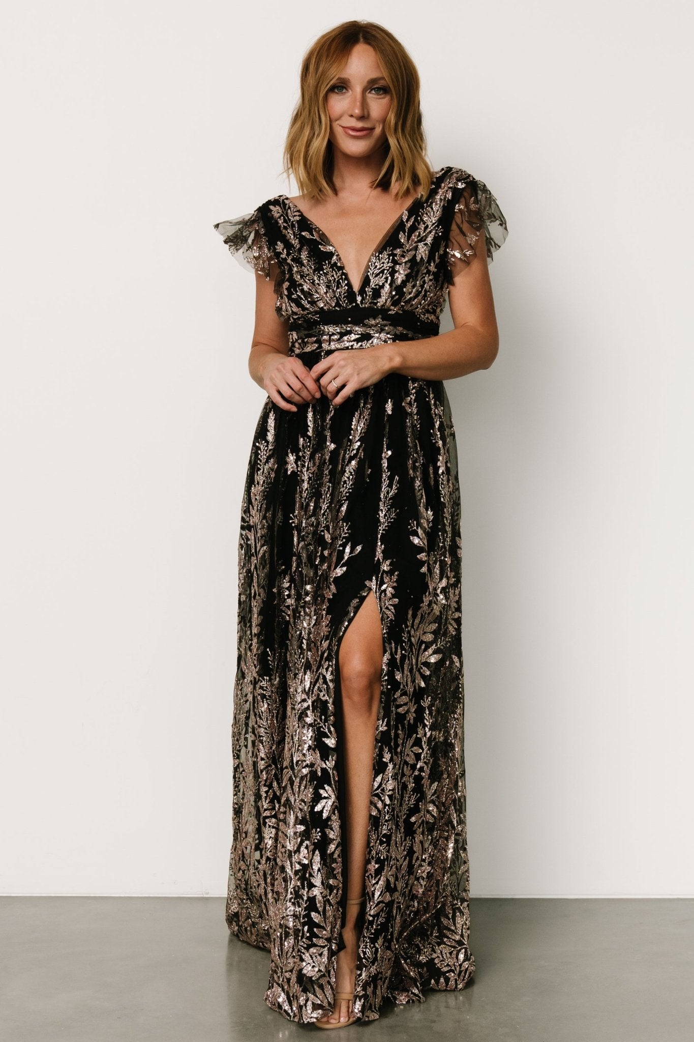 Karina Shimmer Gown | Black + Rose Gold - Baltic Born