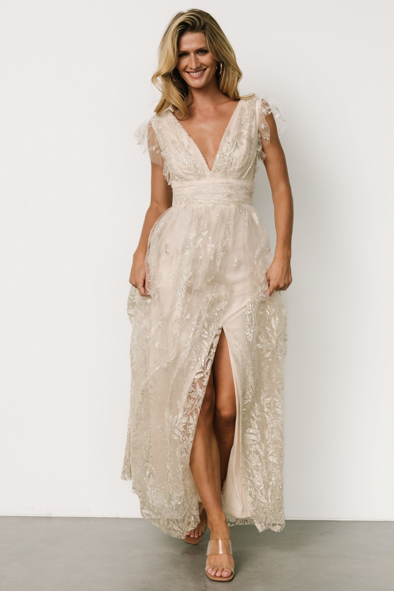 Karina Shimmer Gown | Ivory + Silver - Baltic Born