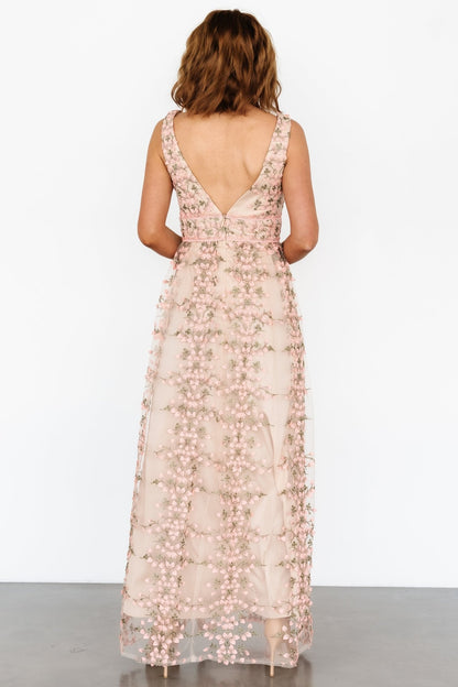 Kassia Applique Maxi Dress | Nude + Pink - Baltic Born