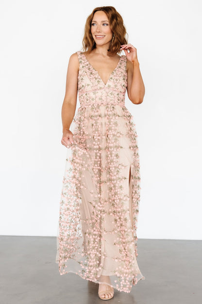 Kassia Applique Maxi Dress | Nude + Pink - Baltic Born