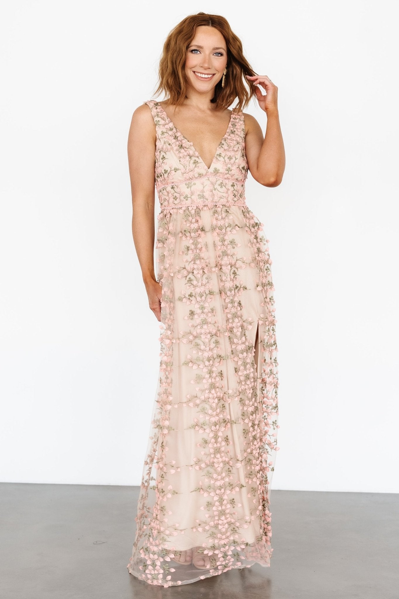 Kassia Applique Maxi Dress | Nude + Pink - Baltic Born