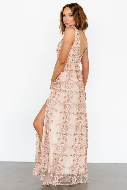 Kassia Applique Maxi Dress | Nude + Pink - Baltic Born