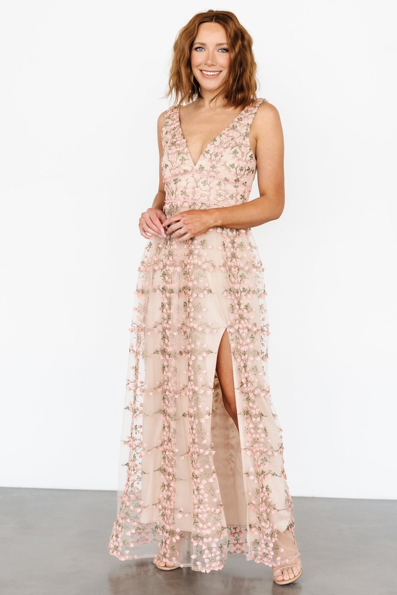 Kassia Applique Maxi Dress | Nude + Pink - Baltic Born