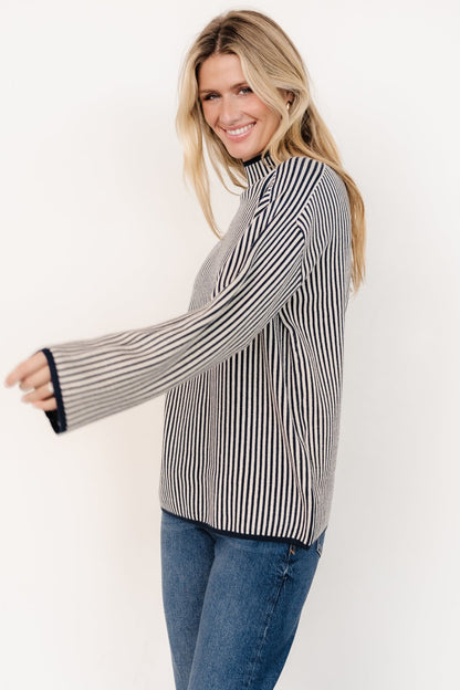 Kat Mock Neck Sweater | Navy Stripe - Baltic Born