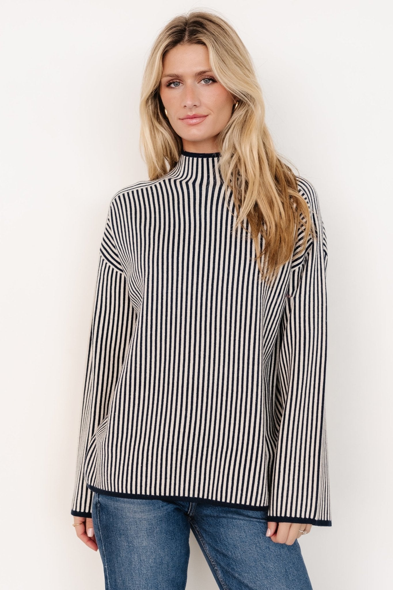 Kat Mock Neck Sweater | Navy Stripe - Baltic Born