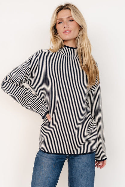 Kat Mock Neck Sweater | Navy Stripe - Baltic Born