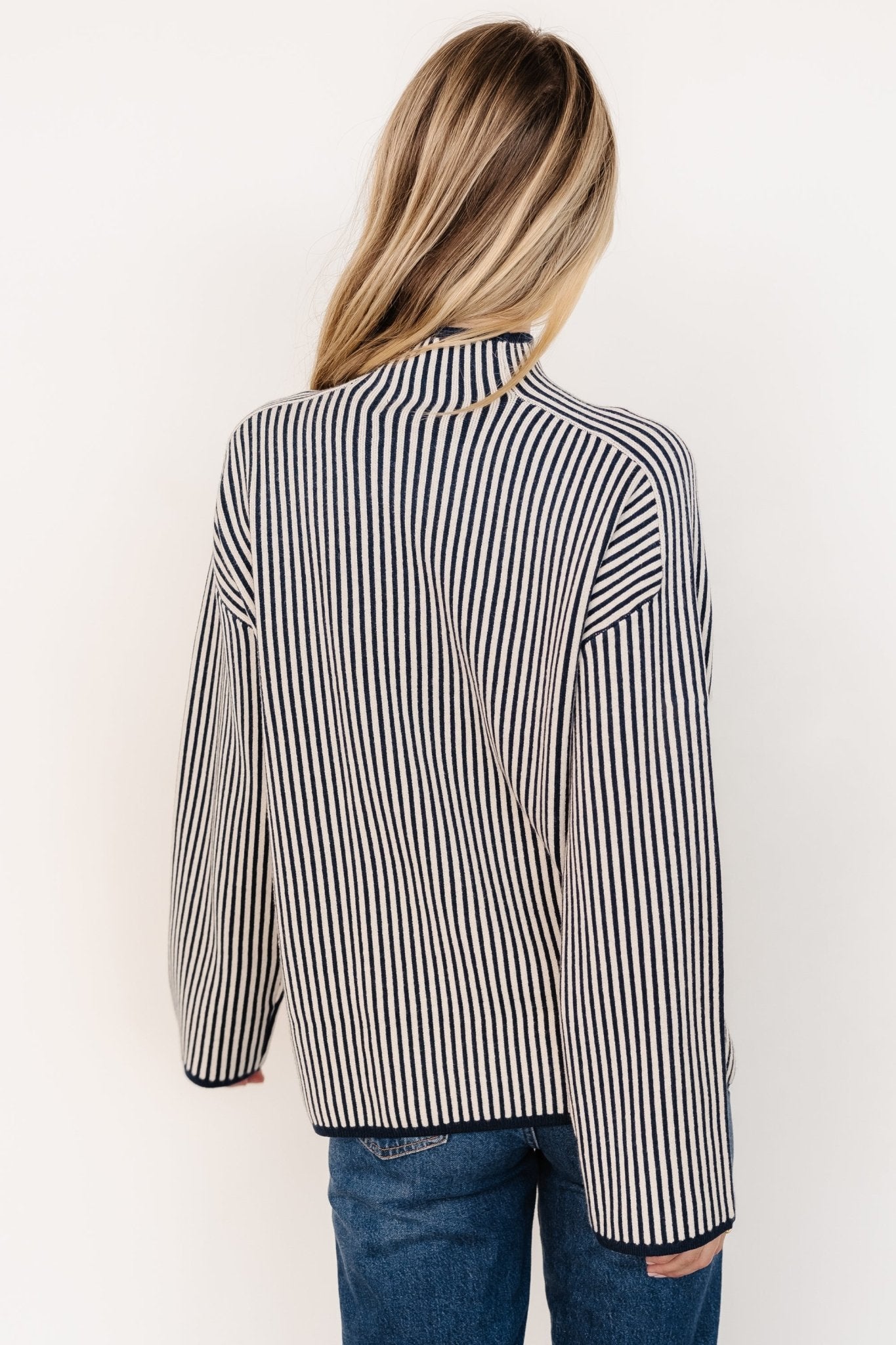 Kat Mock Neck Sweater | Navy Stripe - Baltic Born