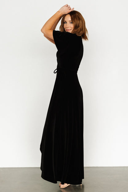 Katelyn Velvet Maxi Wrap Dress | Black - Baltic Born