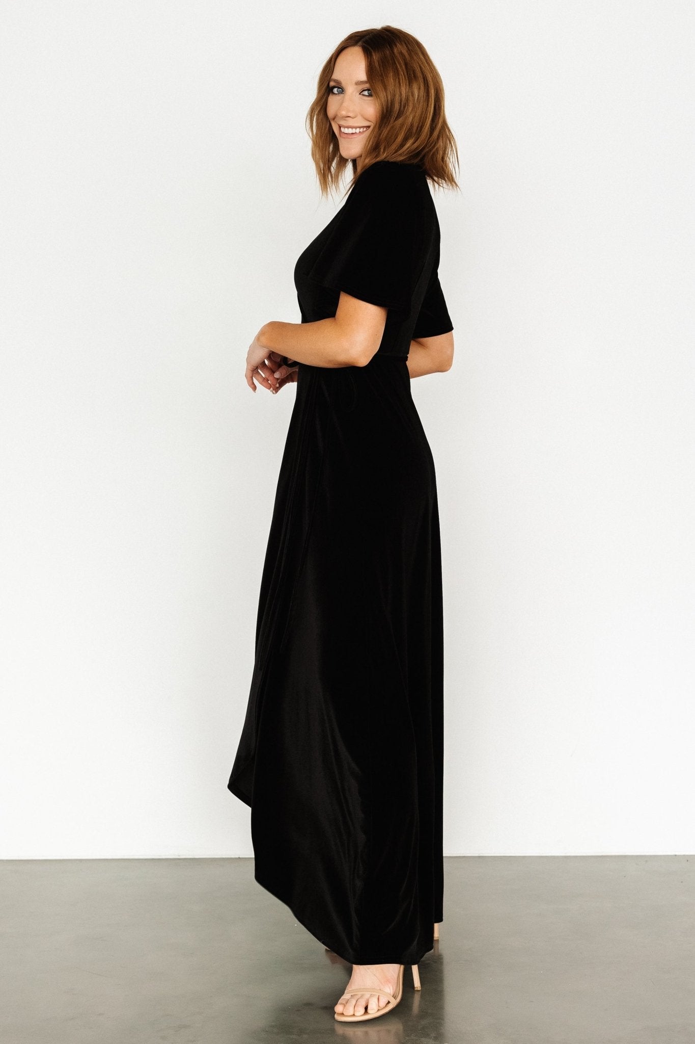 Katelyn Velvet Maxi Wrap Dress | Black - Baltic Born