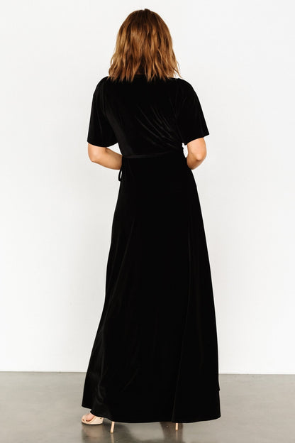 Katelyn Velvet Maxi Wrap Dress | Black - Baltic Born