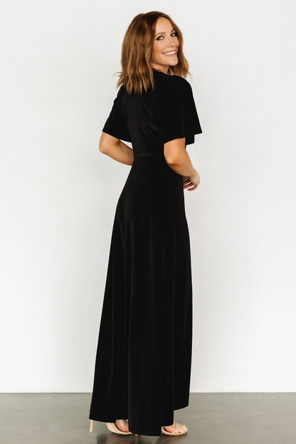 Katelyn Velvet Maxi Wrap Dress | Black - Baltic Born