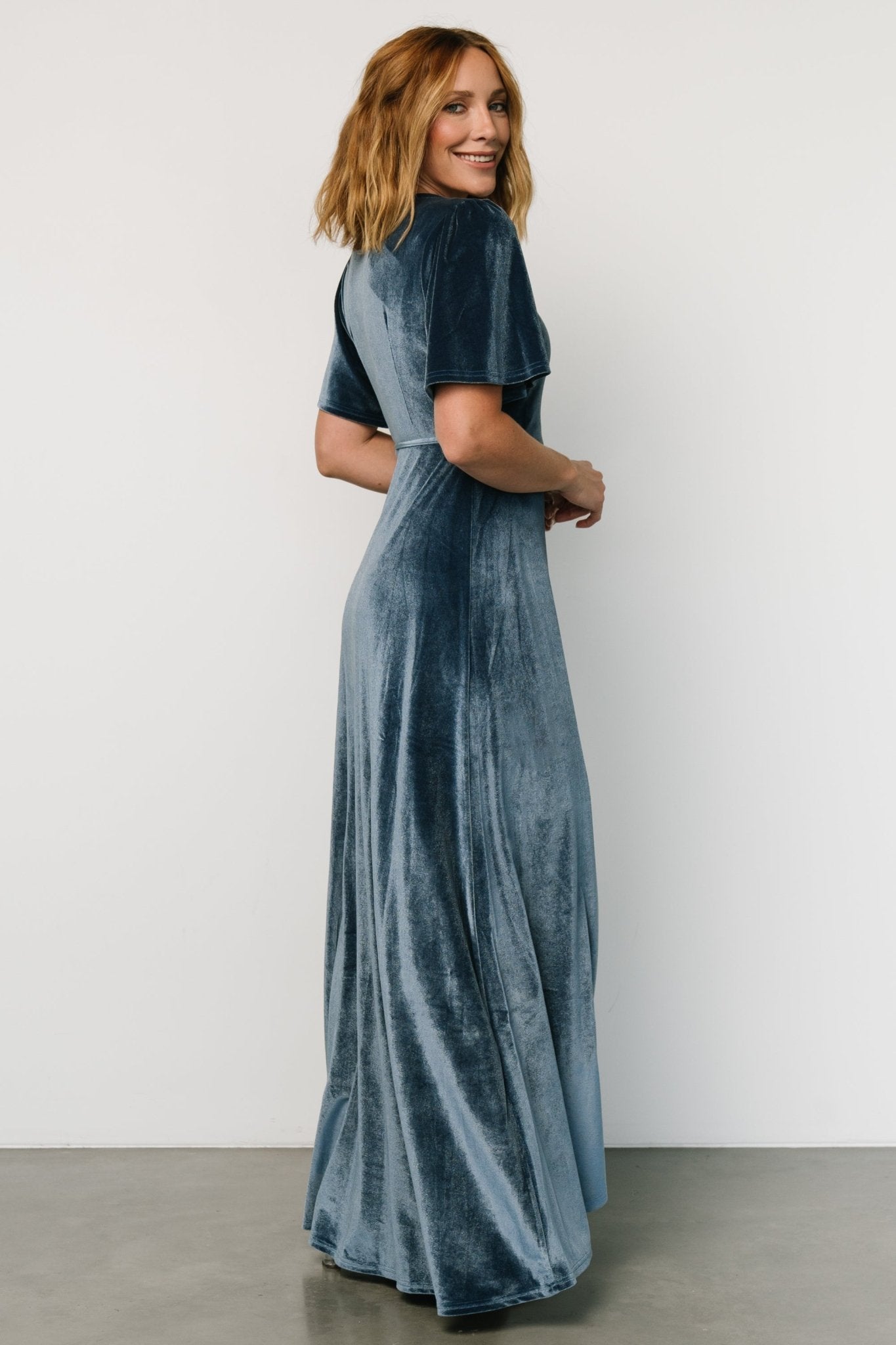 Katelyn Velvet Maxi Wrap Dress | Blue - Baltic Born