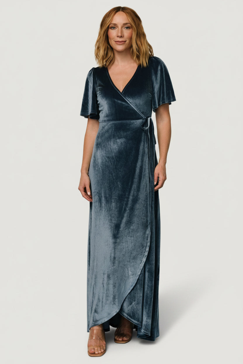 Baltic Born Womens Katelyn Velvet Maxi Wrap Dress | Blue