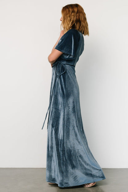 Katelyn Velvet Maxi Wrap Dress | Blue - Baltic Born