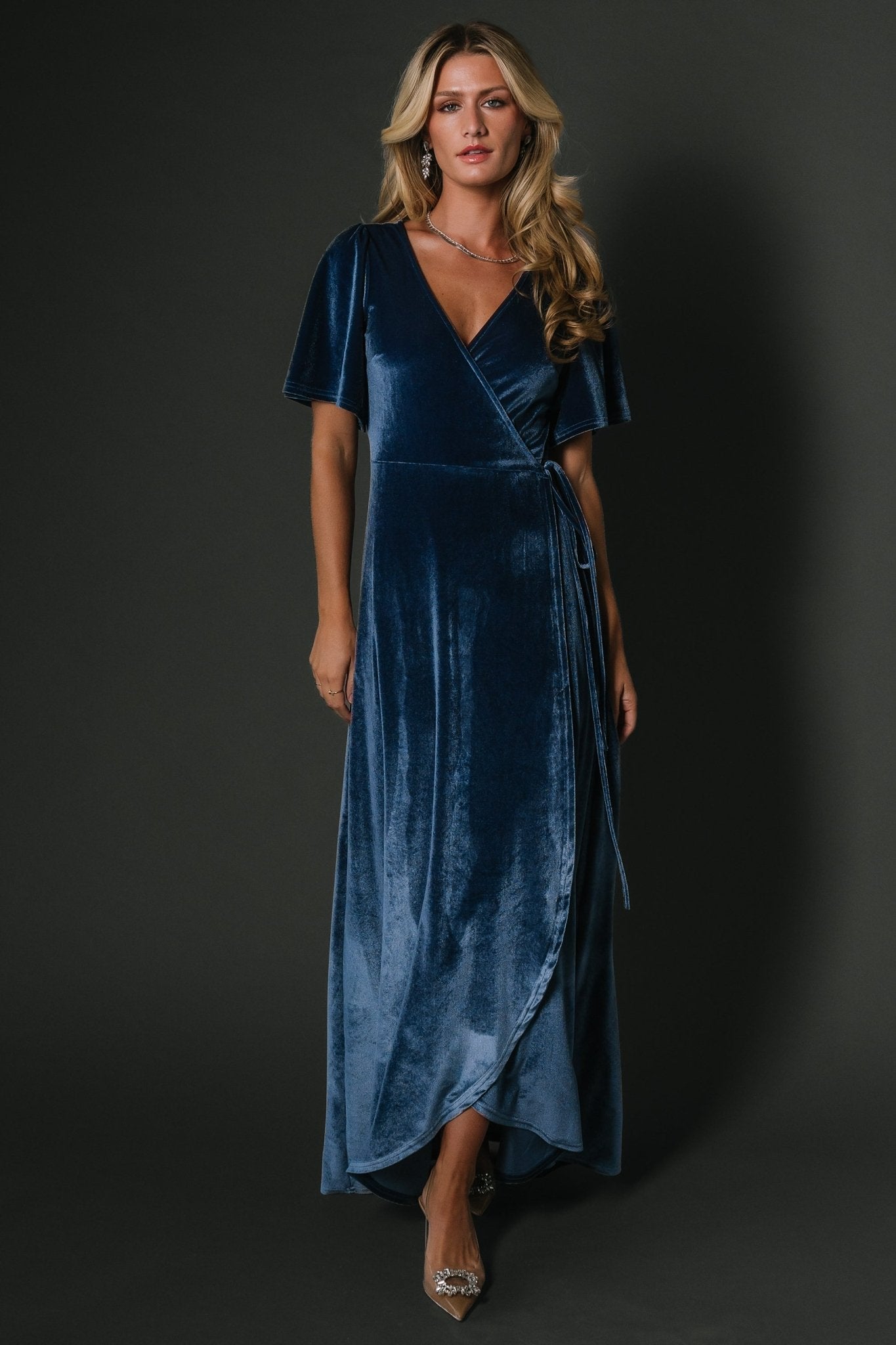 Katelyn Velvet Maxi Wrap Dress | Blue - Baltic Born