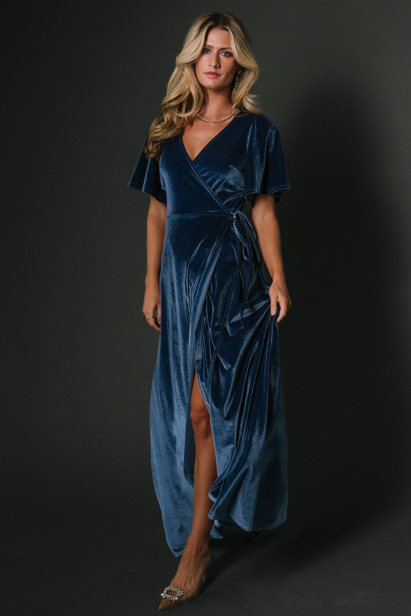 Katelyn Velvet Maxi Wrap Dress | Blue - Baltic Born