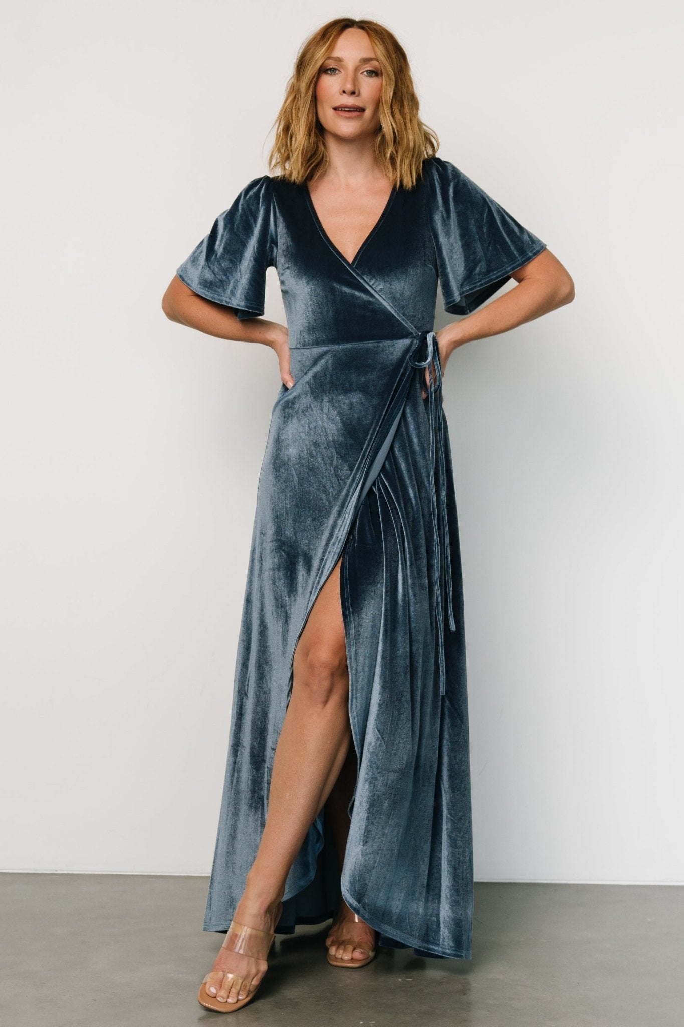 Katelyn Velvet Maxi Wrap Dress | Blue - Baltic Born