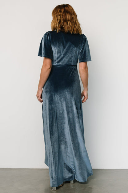 Katelyn Velvet Maxi Wrap Dress | Blue - Baltic Born