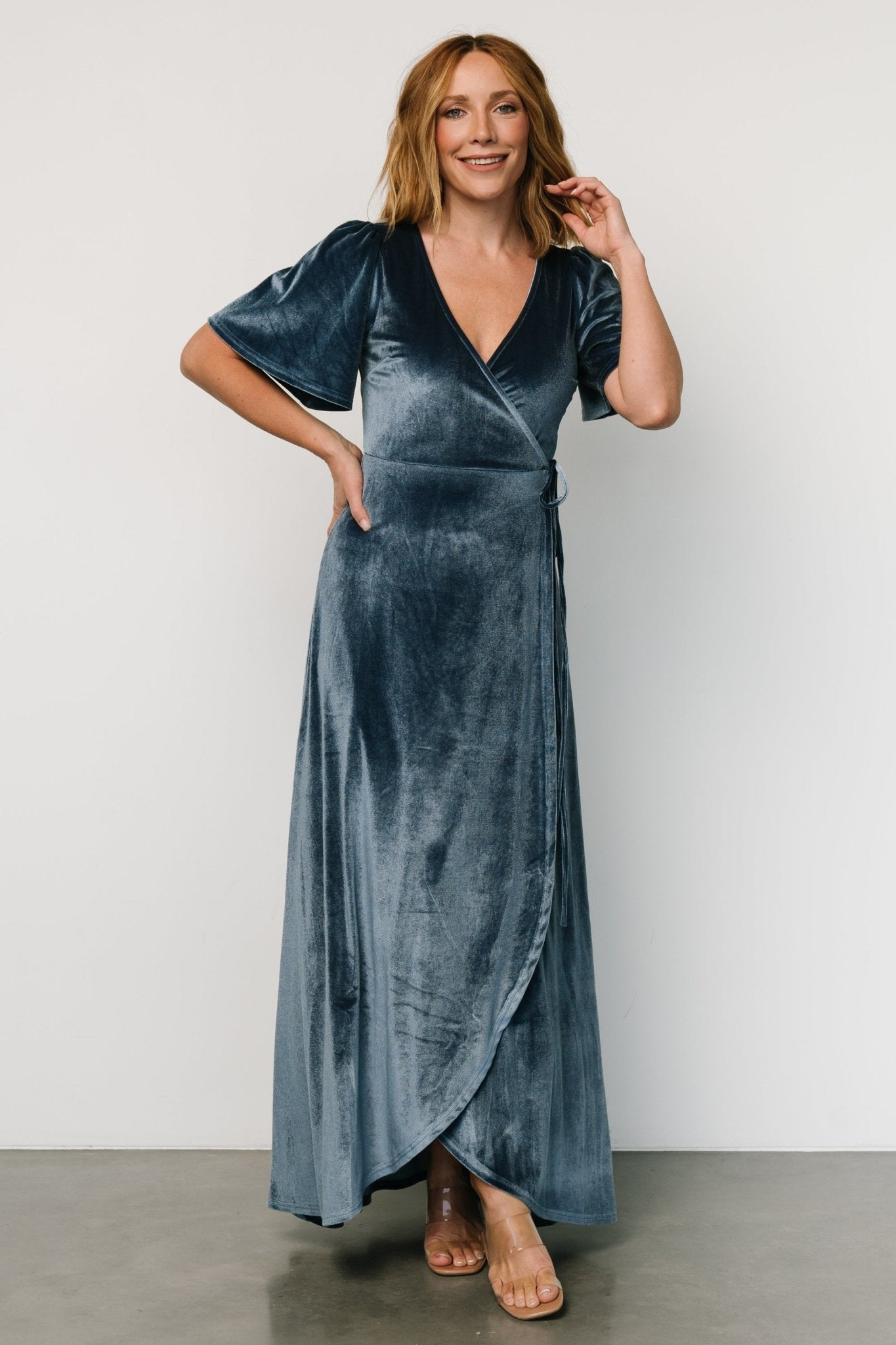 Katelyn Velvet Maxi Wrap Dress | Blue - Baltic Born