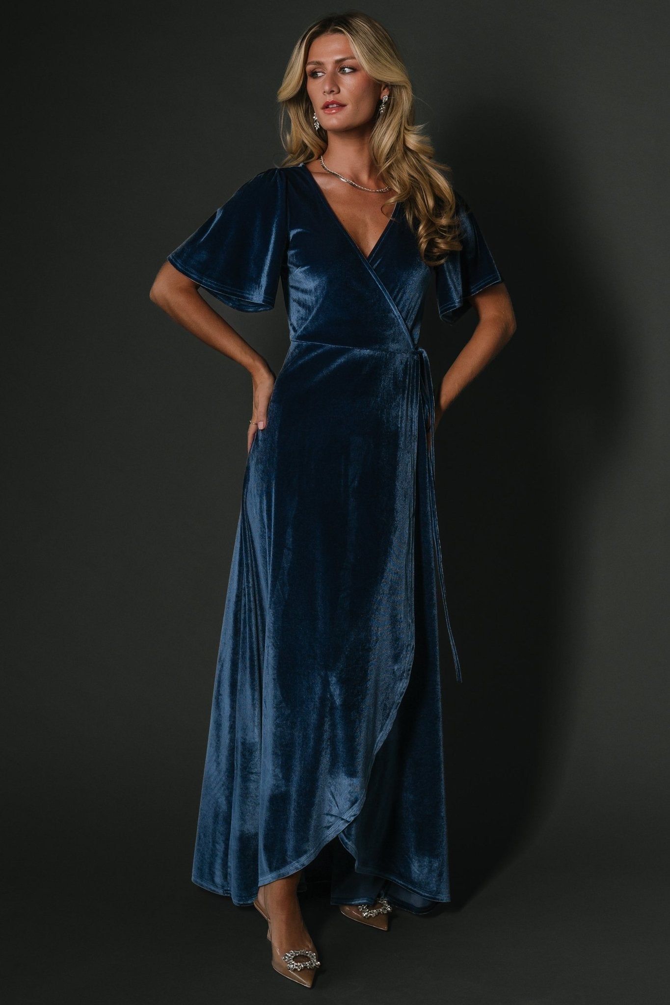 Katelyn Velvet Maxi Wrap Dress | Blue - Baltic Born