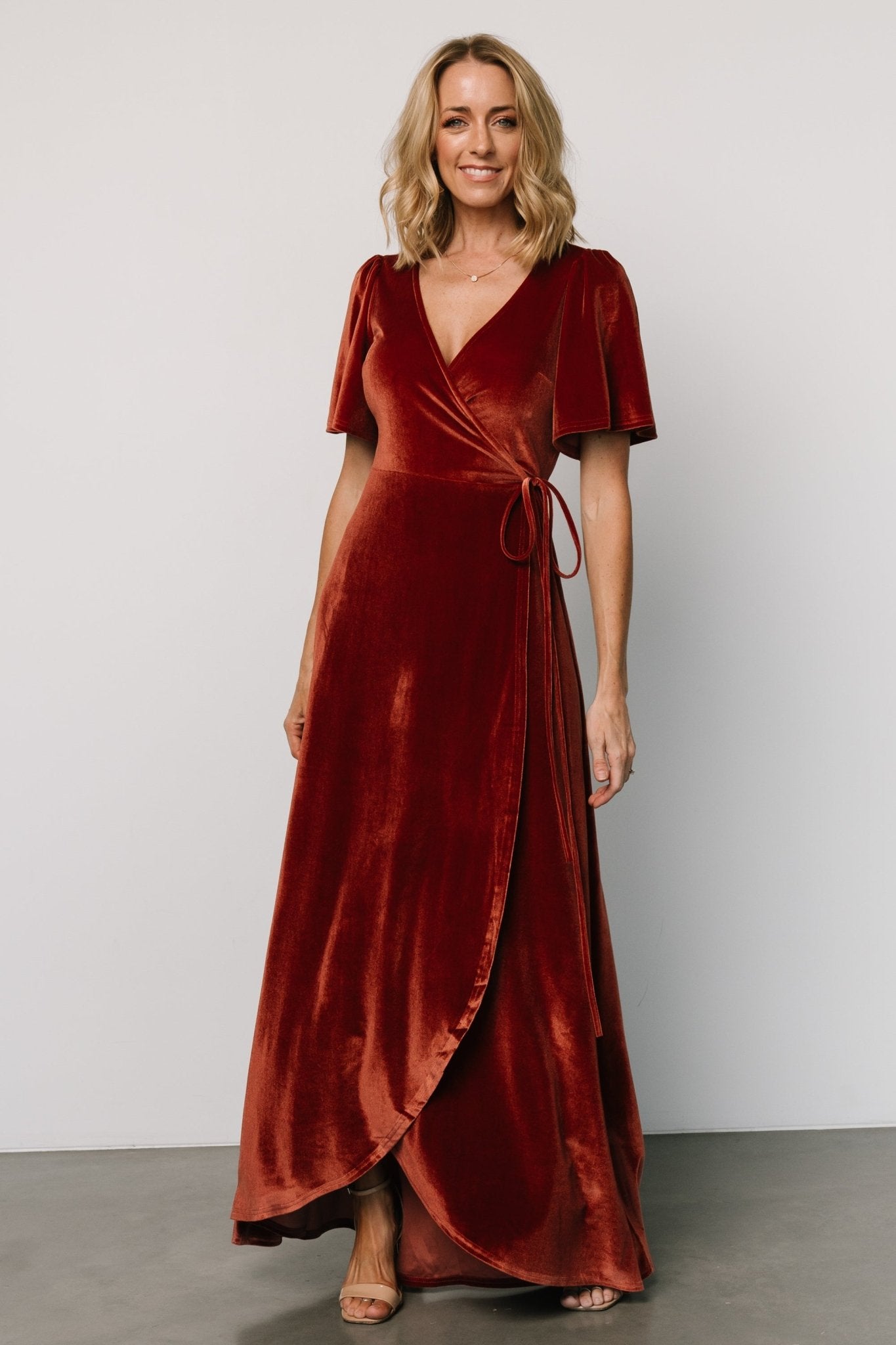 Baltic Born Womens Katelyn Velvet Maxi Wrap Dress | Cinnamon