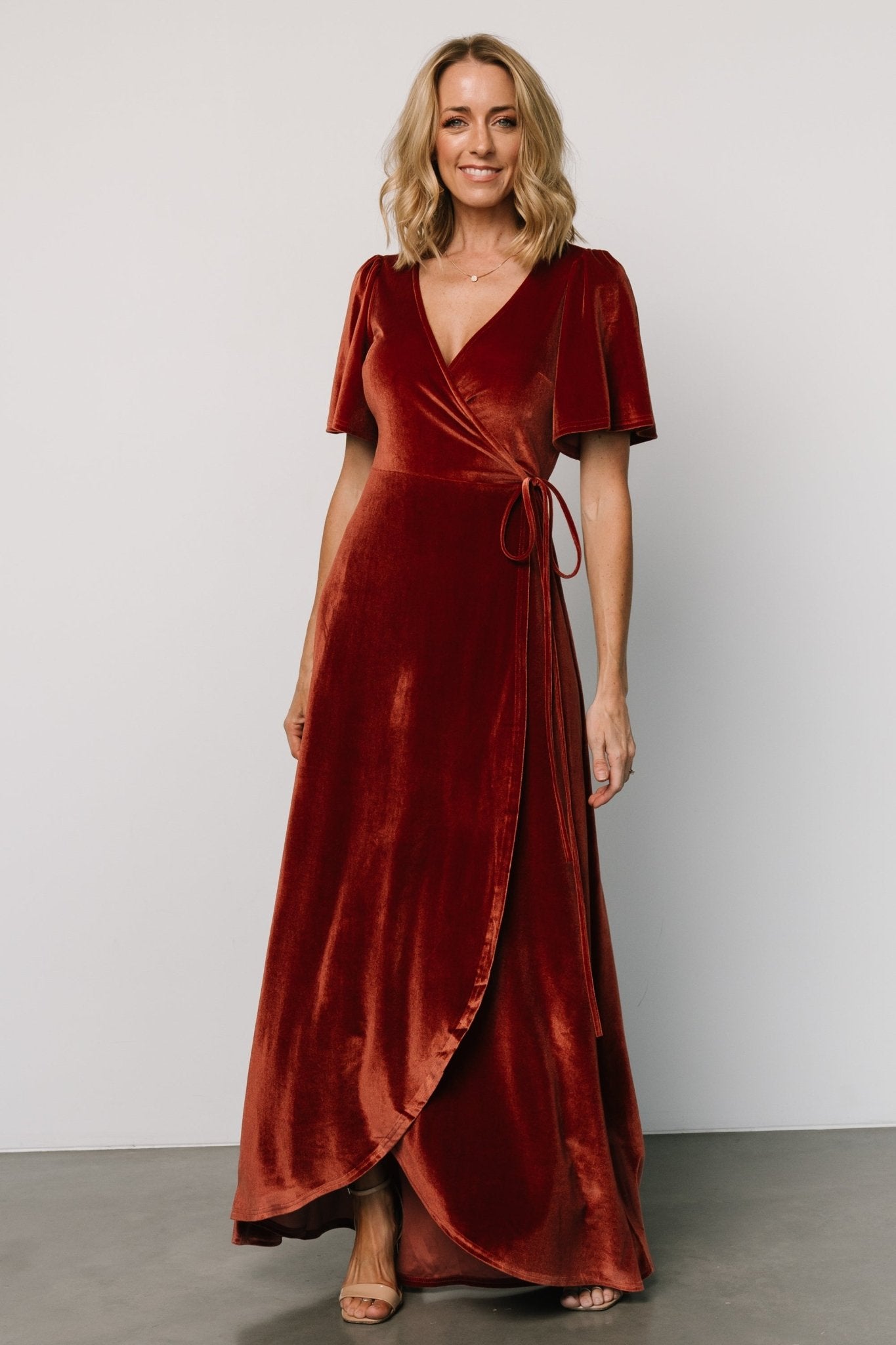 Katelyn Velvet Maxi Wrap Dress | Cinnamon - Baltic Born