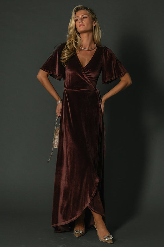 Katelyn Velvet Maxi Wrap Dress | Clove - Baltic Born