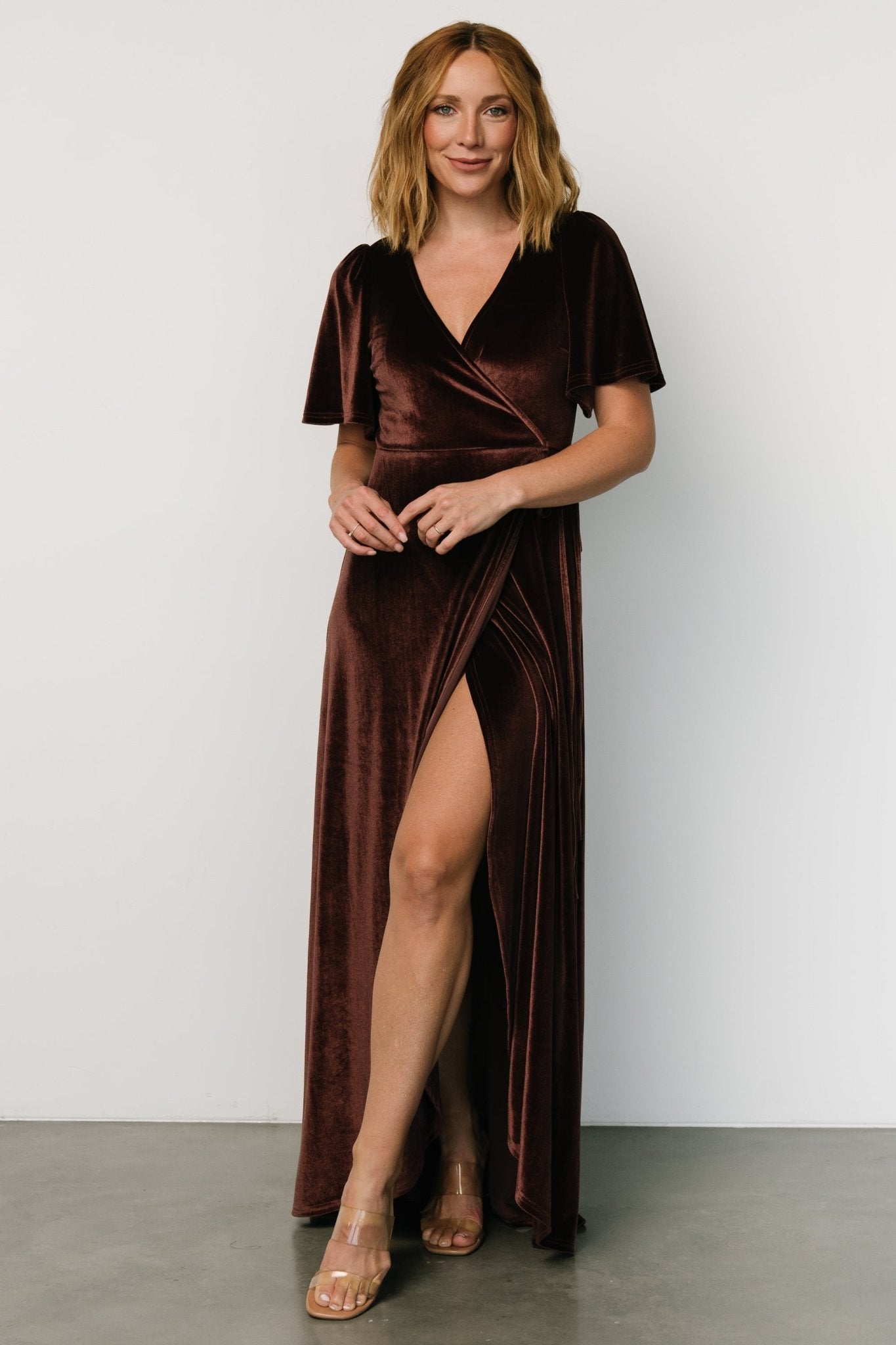 Katelyn Velvet Maxi Wrap Dress | Clove - Baltic Born