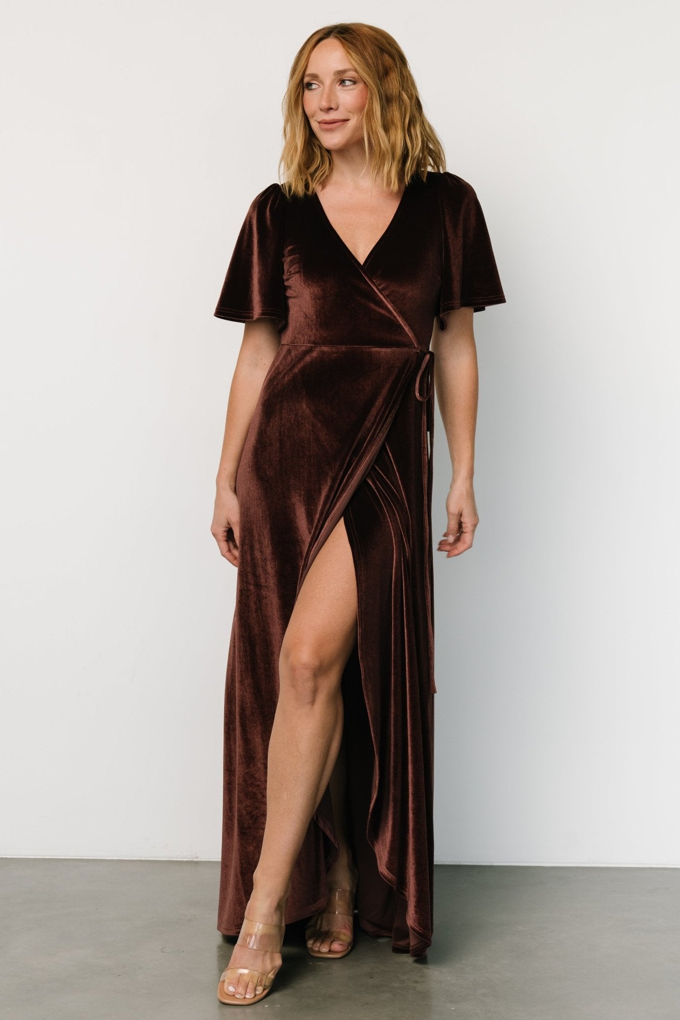 Katelyn Velvet Maxi Wrap Dress | Clove - Baltic Born