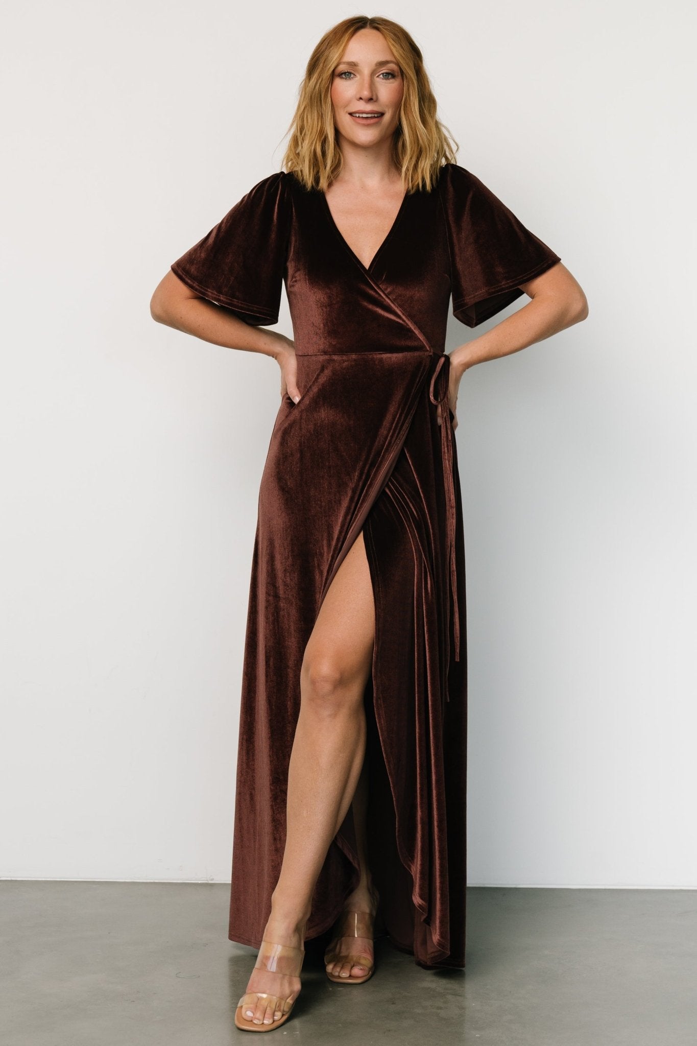 Baltic Born Womens Katelyn Velvet Maxi Wrap Dress | Clove | Size: 1XL Baltic Born Womens Katelyn Velvet Maxi Wrap Dress | Clove | Size: 1XL