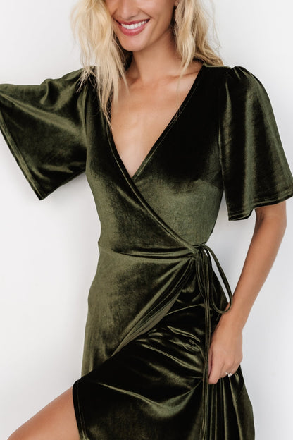 Katelyn Velvet Maxi Wrap Dress | Dark Olive - Baltic Born