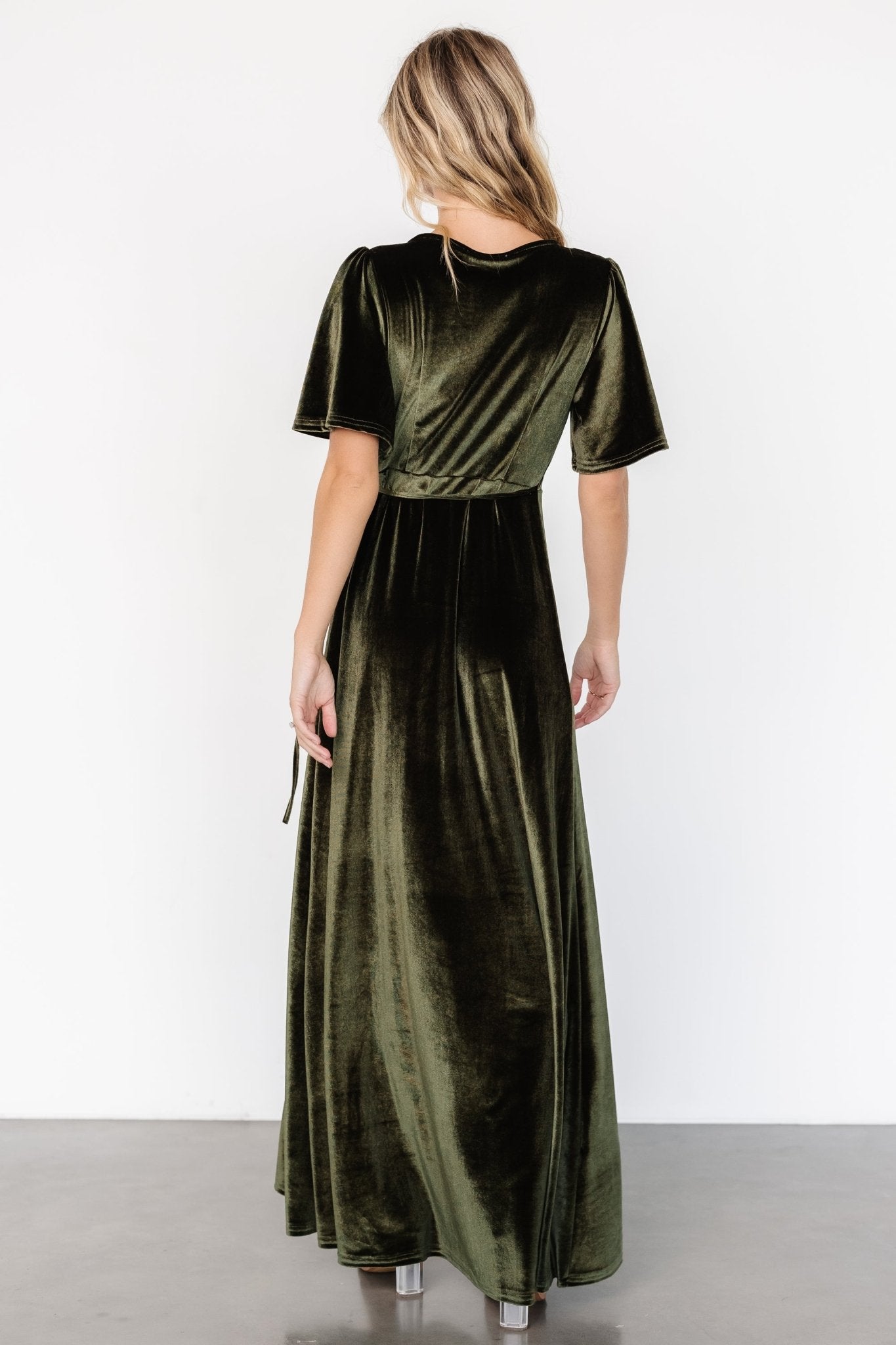 Katelyn Velvet Maxi Wrap Dress | Dark Olive - Baltic Born