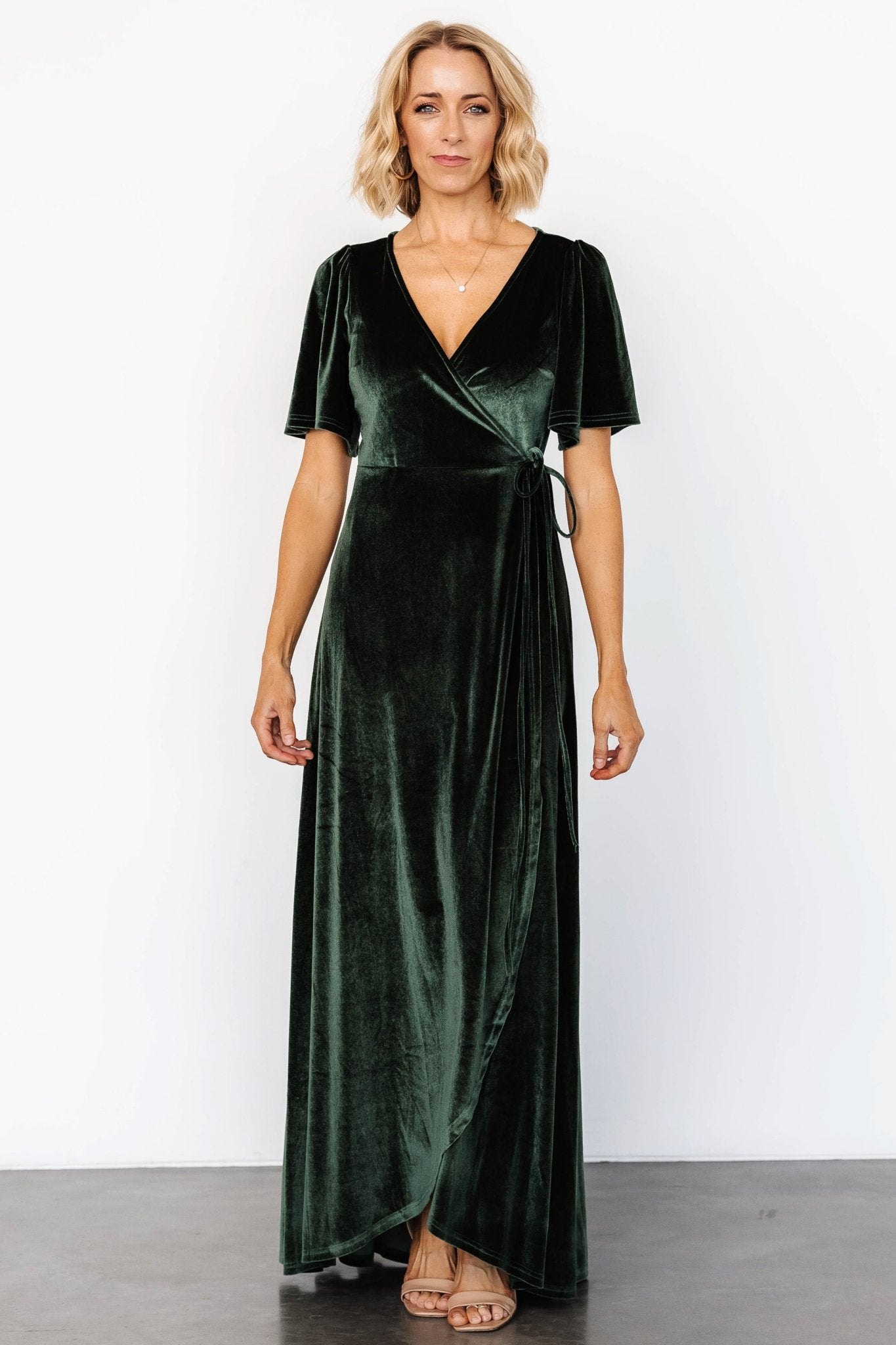 Katelyn Velvet Maxi Wrap Dress | Deep Green - Baltic Born