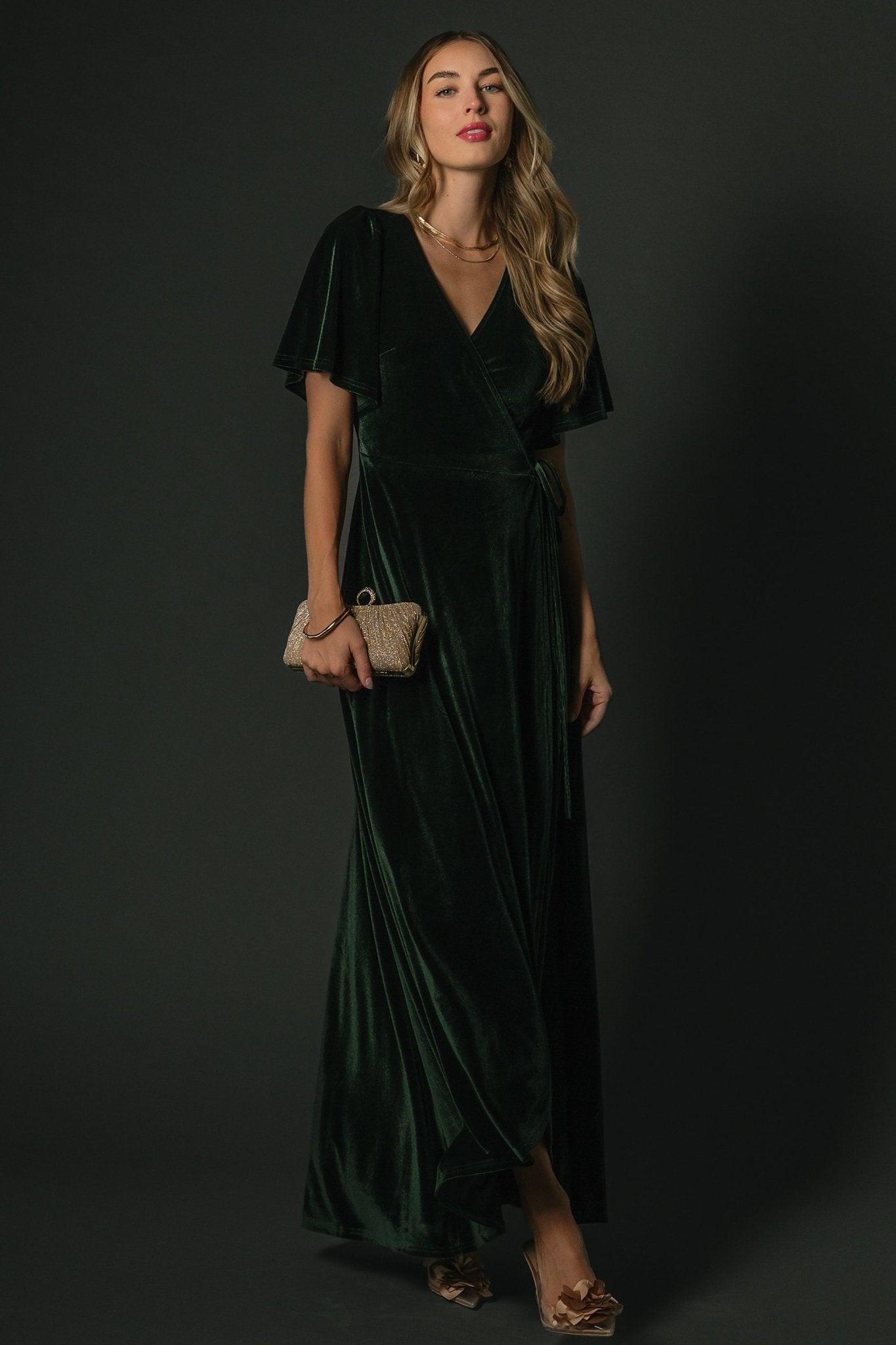 Katelyn Velvet Maxi Wrap Dress | Deep Green - Baltic Born