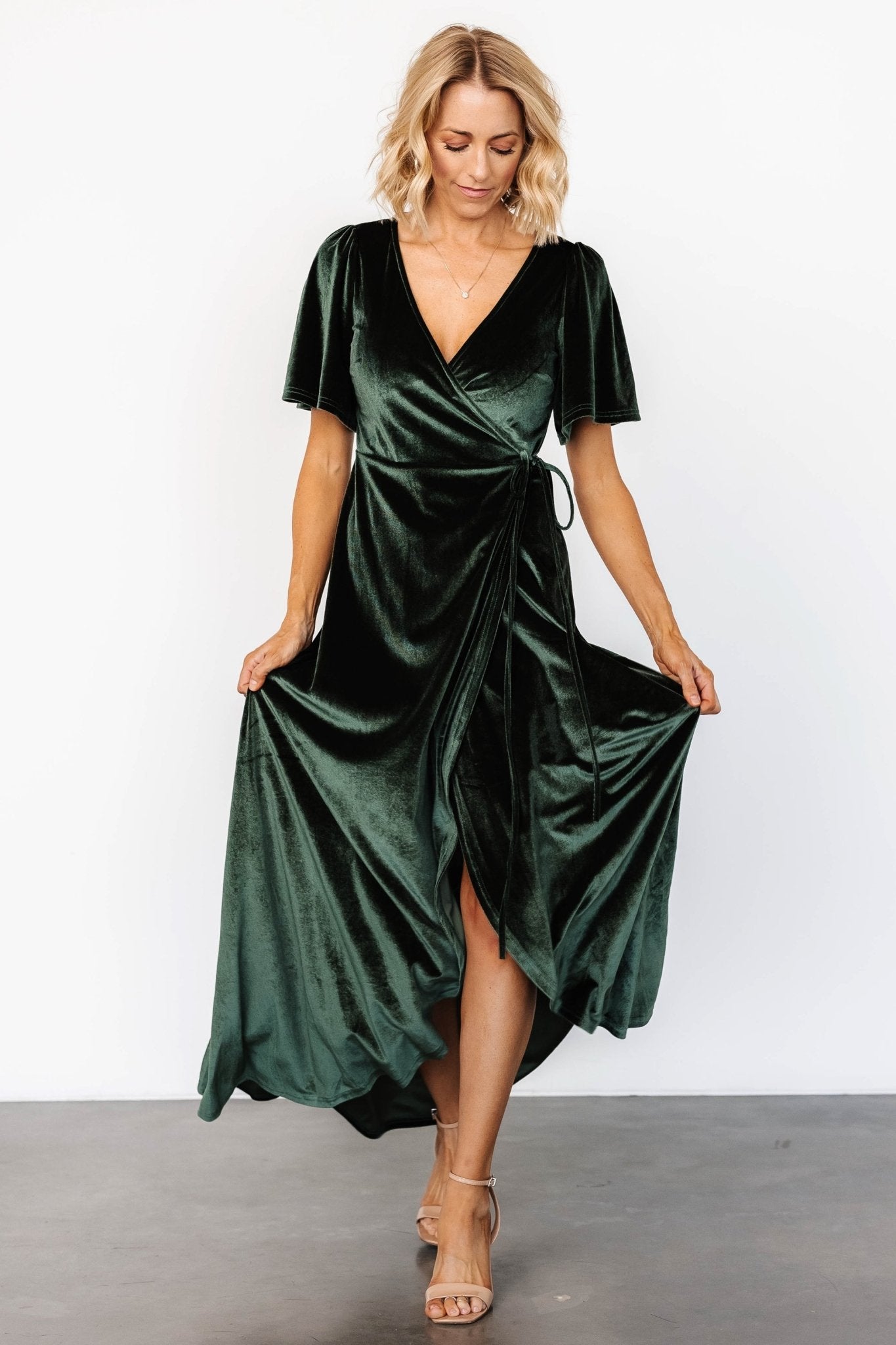 Katelyn Velvet Maxi Wrap Dress | Deep Green - Baltic Born