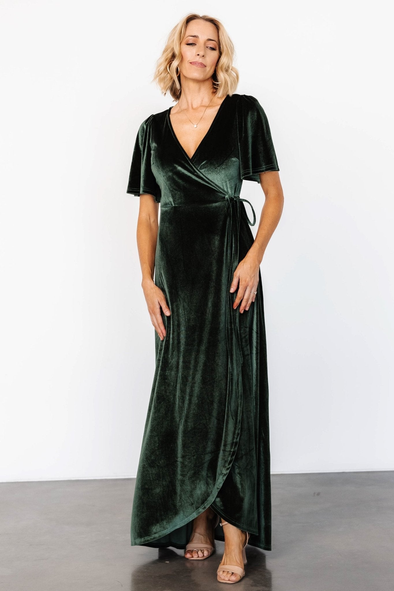 Katelyn Velvet Maxi Wrap Dress | Deep Green - Baltic Born