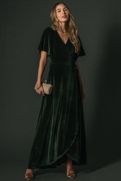 Katelyn Velvet Maxi Wrap Dress | Deep Green - Baltic Born