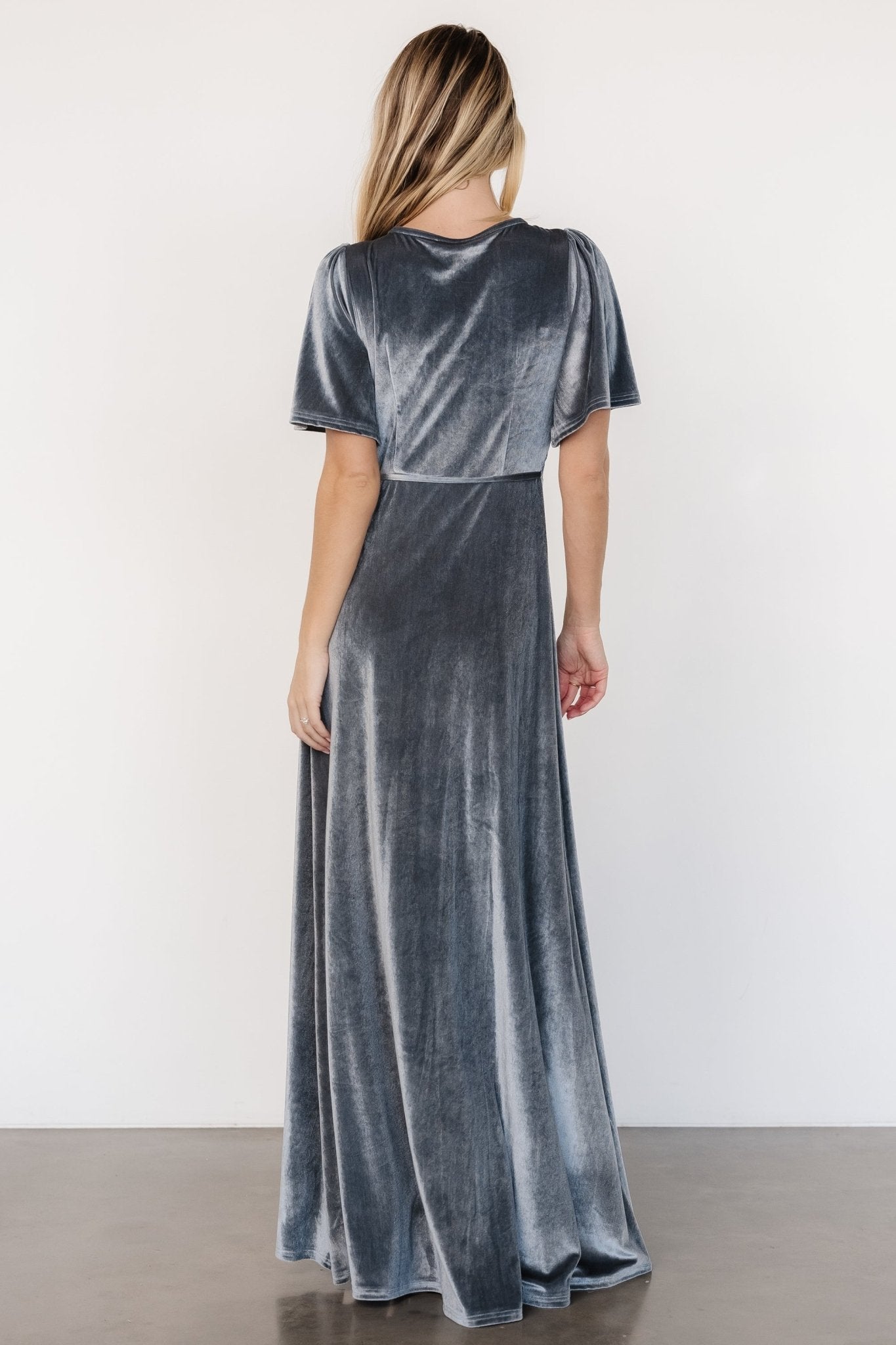 Katelyn Velvet Maxi Wrap Dress | Dusty Blue - Baltic Born