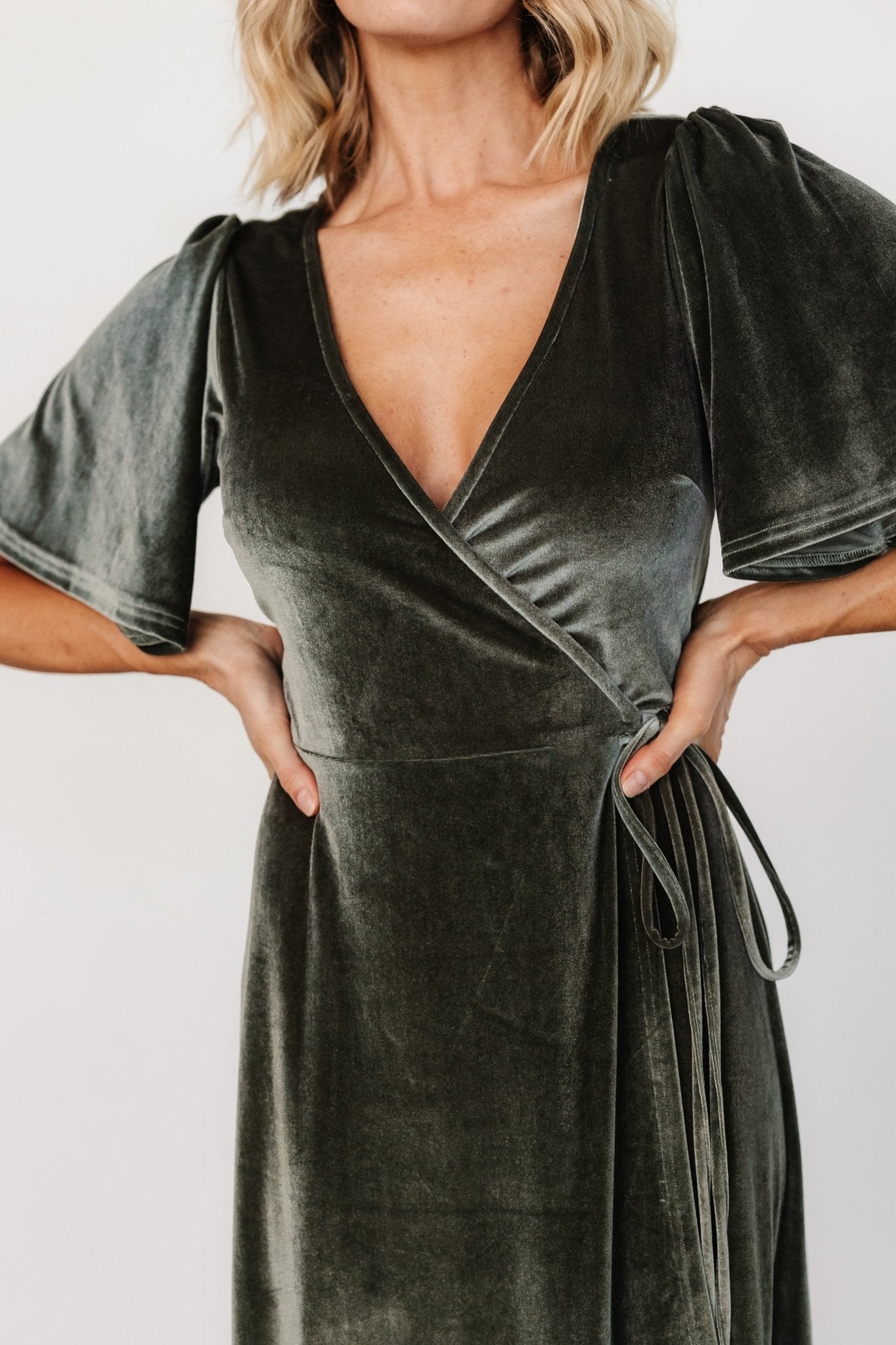 Katelyn Velvet Maxi Wrap Dress | Eucalyptus - Baltic Born