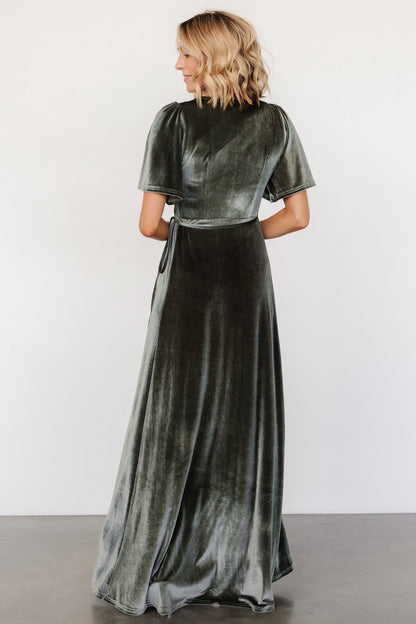 Katelyn Velvet Maxi Wrap Dress | Eucalyptus - Baltic Born