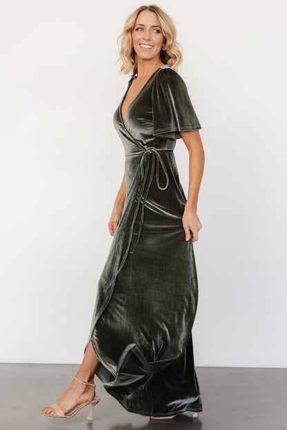 Katelyn Velvet Maxi Wrap Dress | Eucalyptus - Baltic Born